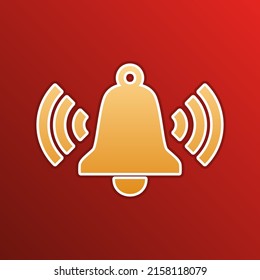 Ringing bell icon. Golden gradient Icon with contours on redish Background. Illustration.