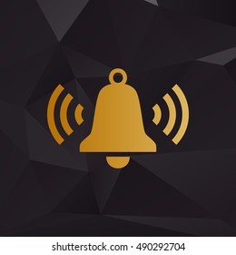 Ringing bell icon. Golden style on background with polygons.
