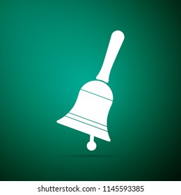 Ringing bell icon isolated on green background. Alarm symbol, service bell, handbell sign, notification symbol. Flat design. Vector Illustration