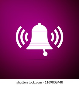 Ringing bell icon isolated on purple background. Alarm symbol, service bell, handbell sign, notification symbol. Flat design. Vector Illustration