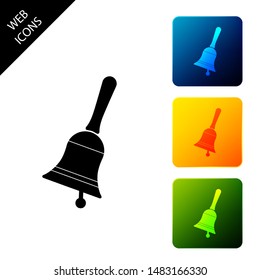 Ringing bell icon isolated on white background. Alarm symbol, service bell, handbell sign, notification symbol. Set icons colorful square buttons. Vector Illustration