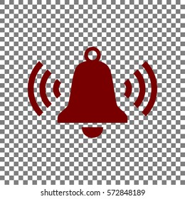 Ringing bell icon. Maroon icon on transparent background.