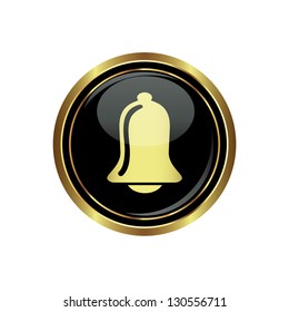 Ringing bell icon on black with gold button. Vector illustration