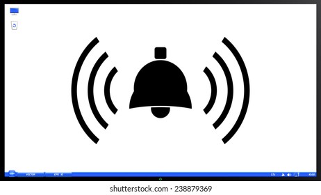 Ringing bell icon on the screen monitor. Made vector illustration