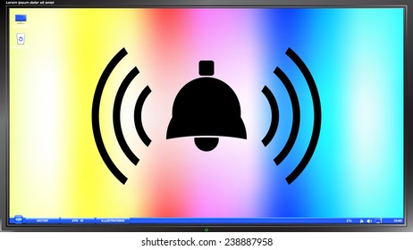 Ringing bell icon on the screen monitor. Made vector illustration