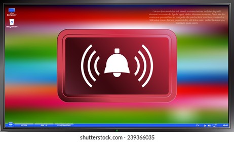 Ringing bell icon on the screen monitor. Made vector illustration