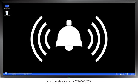 Ringing bell icon on the screen monitor. Made vector illustration
