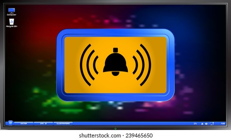 Ringing bell icon on the screen monitor. Made vector illustration