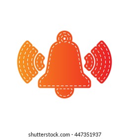 Ringing bell icon. Orange applique isolated.