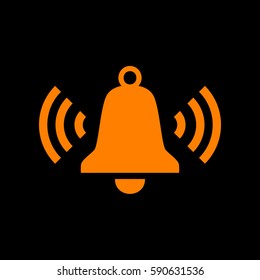 Ringing bell icon. Orange icon on black background.