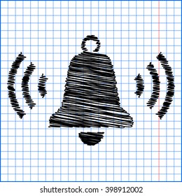 Ringing bell icon with pen effect on paper