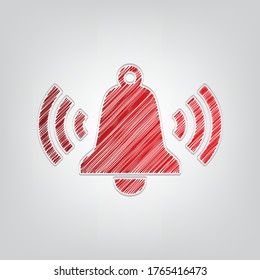 Ringing bell icon. Red gradient scribble Icon with artistic contour gray String on light gray Background. Illustration.