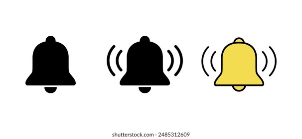 Ringing bell icon set in generic style. Notification alert concept