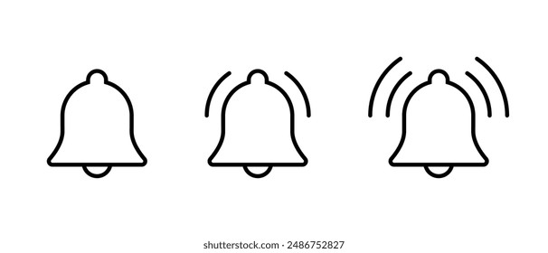 Ringing bell icon set in line style. Notification alert sign symbol