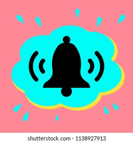 Ringing bell icon. Vector. Black icon in a bubble on a pink background