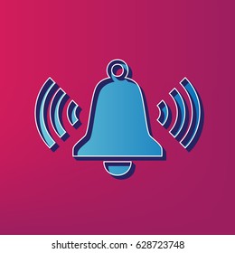 Ringing bell icon. Vector. Blue 3d printed icon on magenta background.