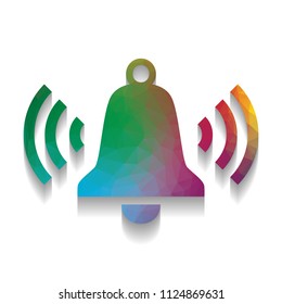 Ringing bell icon. Vector. Colorful icon with bright texture of mosaic with soft shadow on white background. Isolated.