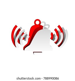 Ringing bell icon. Vector. Detachable paper icon with red body stock. Isolated.