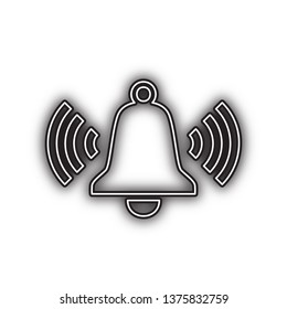 Ringing bell icon. Vector. Double contour black icon with soft shadow at white background. Isolated.