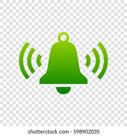 Ringing bell icon. Vector. Green gradient icon on transparent background.