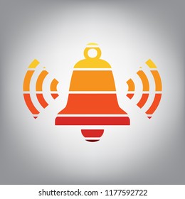 Ringing bell icon. Vector. Horizontally sliced icon with colors from sunny gradient in gray background.