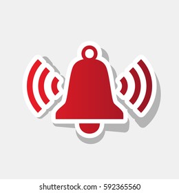 Ringing bell icon. Vector. New year reddish icon with outside stroke and gray shadow on light gray background.