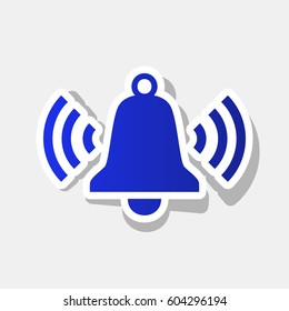 Ringing bell icon. Vector. New year bluish icon with outside stroke and gray shadow on light gray background.