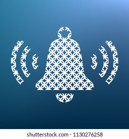 Ringing bell icon. Vector. White textured icon at lapis lazuli gradient background.