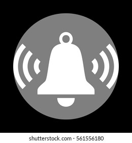 Ringing bell icon. White icon in gray circle at black background. Circumscribed circle. Circumcircle.