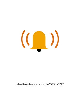 Ringing bell line icon. Notification ring sound symbol isolated on yellow background. Alarm bell sign. Vector illustration.
