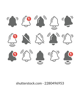 Llamando a la línea de notificación y al conjunto de iconos de relleno. Silenciar, sonar, enviar mensajes con iconos de timbre de alerta.
