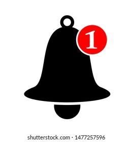 Ringing bell and notification number sign, material design, in trendy flat outline  style. Social Media element, User Interface sign, EPS, UI, Image, Illustration. New message.  for alarm clock and sm