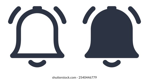 Ringing Bell or Ringing Notification simple icons set designed in filled, outline, line and stroke style