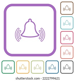 Ringing bell outline simple icons in color rounded square frames on white background