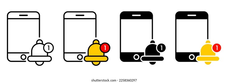 Ringing bell with phone line icon. Reminder, notification, ring, doorbell, jingle, ringtone, message, call, alarm clock. Sound concept. Vector icon in line, black and colorful style.