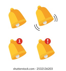 Ringing bell vector icon set. Notification incoming inbox message, social media reminders, subscription notices, subscription alerts and important news push. Isolated on white background