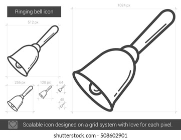 Icono de la línea vectorial de campana que suena aislado en fondo blanco. Icono de timbre para infografía, sitio web o aplicación. Icono escalable diseñado en un sistema de cuadrícula.