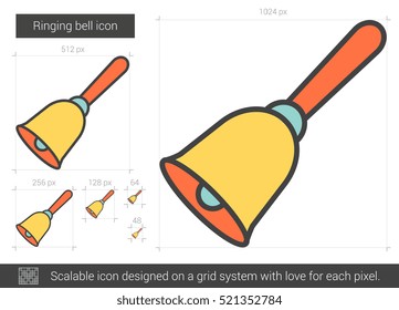 Icono de la línea vectorial de campana que suena aislado en fondo blanco. Icono de timbre para infografía, sitio web o aplicación. Icono escalable diseñado en un sistema de cuadrícula.