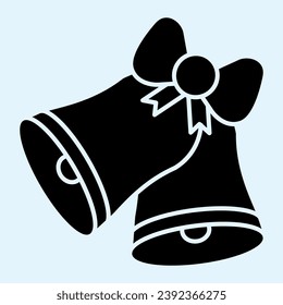 Ringing bells solid icon. Two classic bell with ribbon bow. Wedding asset vector design concept, glyph style pictogram on white background, use for web and app. Eps 10