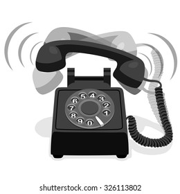 Ringing Black Stationary Phone With Rotary Dial