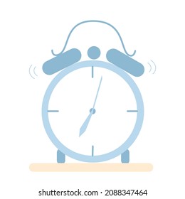 Un despertador azul sonando a las siete de la mañana. Ilustración vectorial en un estilo plano aislado en un fondo blanco