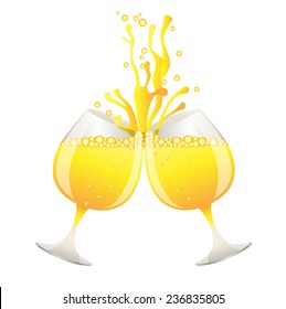 ringing of glasses and sparks of champagne,  vector  illustration