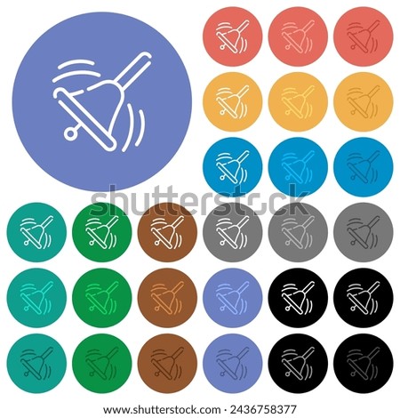 Ringing handbell outline multi colored flat icons on round backgrounds. Included white, light and dark icon variations for hover and active status effects, and bonus shades.