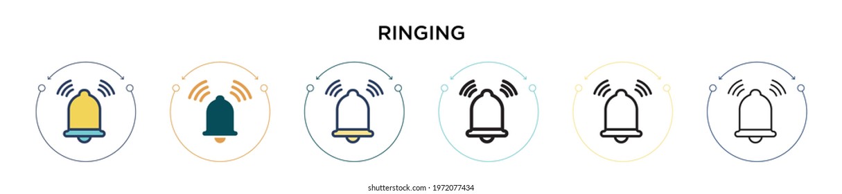 Ringing icon in filled, thin line, outline and stroke style. Vector illustration of two colored and black ringing vector icons designs can be used for mobile, ui, web