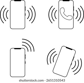 Ringing icon set. Mobile phone vibration icons. incoming communication alert. Vibrate alert in smartphone. connecting remotely
