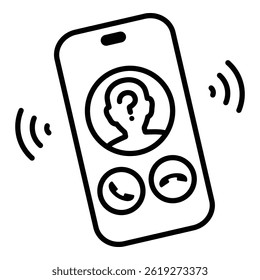 Ringing Mobile Phone with Unknown Caller vector icon, representing incoming calls, mystery callers, telemarketing, scam risk, and unidentified communication