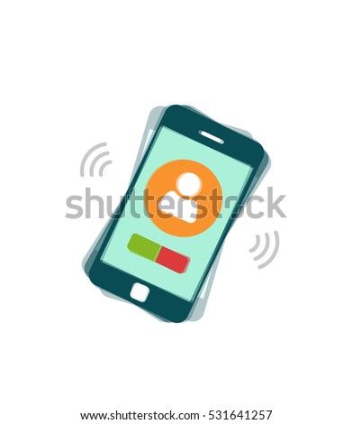 Ringing mobile phone vector illustration isolated on white background, flat style calling or vibrating smartphone, cellphone
