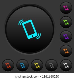 Ringing phone dark push buttons with vivid color icons on dark grey background