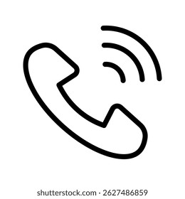 ringing phone icon with a clean and clear design, depicting the moment a device receives an incoming call. Curved lines around the handset represent vibration or ringtone sound, making it a universal
