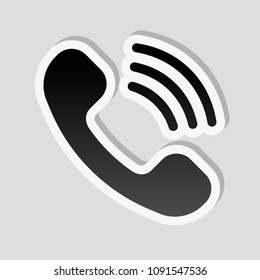Ringing phone icon. Retro symbol. Sticker style with white border and simple shadow on gray background